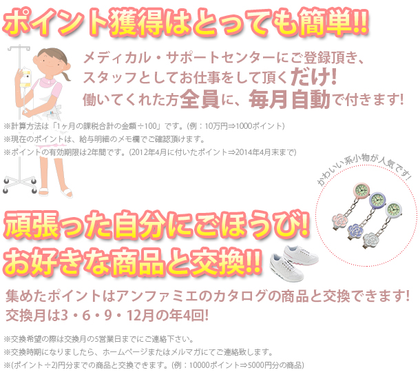 派遣、紹介、アルバイト、どの働き方でも貯まるお得なメディカルポイントの説明です